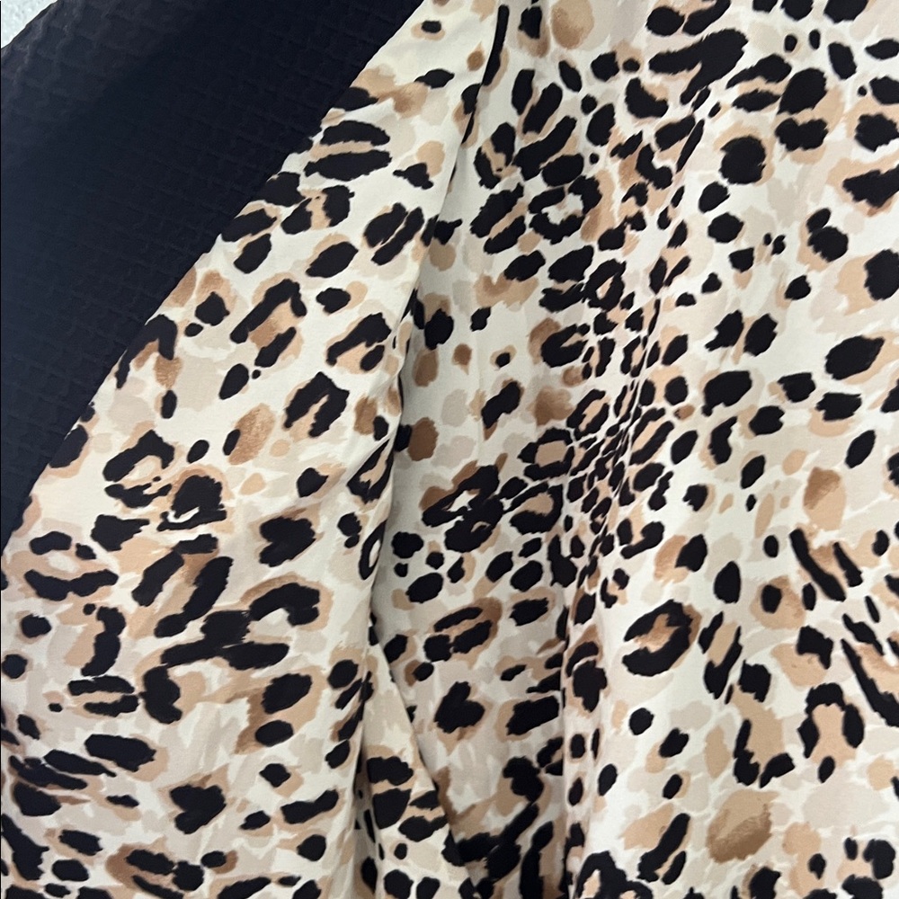 Chico’s Black Waffle Knit Biker Style Blazer With Animal Print Lining. - Picture 9 of 14